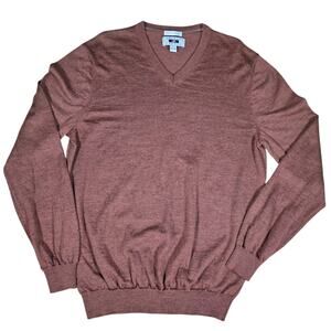 Joseph Abboud 100% Merino Wool V‑Neck Knit Sweater Medium Rust Brown
